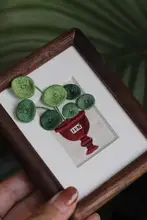 手作り立体刺繍キット【黒胡桃木フレーム・緑植物デザイン】