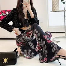 春夏用 フラワープリント ロングワイドパンツ【高腰・フィット・カジュアル・おしゃれ】