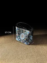 水桶バッグ【国風デザイン・手提げ＆ショルダー兼用・大容量・牛皮製】