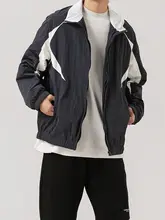 春秋用 シンプルカラーブロックデザインのメンズアウター【立ち襟・ゆったり・カジュアル】