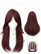 女性用ロングウィッグ 夏用ナチュラルな真似毛 栗色ラズベリーの中分けストレートウィッグ【フルヘッドタイプ】