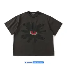 半袖Tシャツ メンズ 厚手 ウォッシュ加工 発泡プリント 遊び心 目柄 カジュアル 春夏