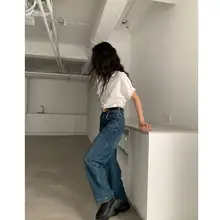 深い青のストレートデニムパンツ【秋冬用・大きいサイズ・体型カバー・小柄対応】