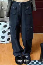 ブラックアメリカンスタイルカーゴパンツ【ストレート・デザイン性・大きいサイズ・フィット】（セットアップ対応）