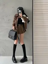 YoungGirlDay PUレザー ハイウエスト プリーツスカート【セクシー・防透け・ベルト付き】