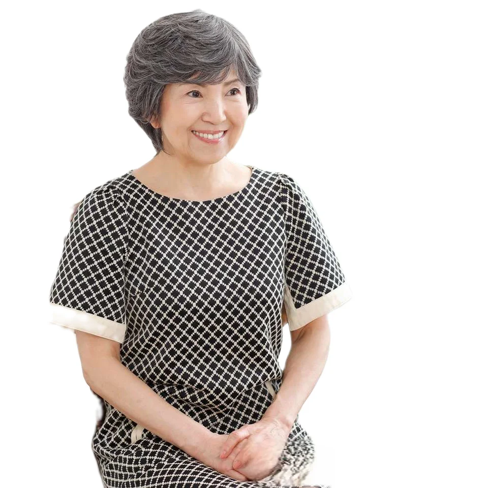 花白のショートストレートフェイクヘア【女性用・演技用・フルウィッグ】