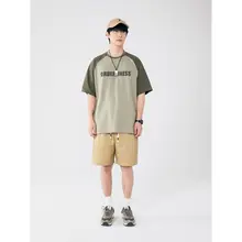 BOLM メンズ夏用プリントTシャツ【ルーズフィット・クルーネック・五分袖】