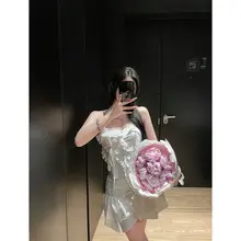 甘美な小白花のチュニックビスチェワンピース【ハンガー付き・美しいデザイン】（セットアップ対応）