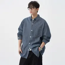 春秋用 メンズ ヴィンテージ風ウォッシュデニムストライプ長袖シャツ【フィット・カジュアル】