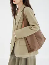 感のある抗シワ青色ブレザー【女性用・ゆったりとしたデザイン・カジュアルビジネススタイル】