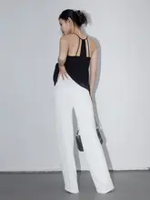 高品質の白色ハイウエストワイドレッグパンツ【醋酸素材・フィット・トレンド感】（セットアップ対応）