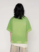 絶妙なグリーンのコントラストデザイン・ダメージ加工の短袖Tシャツ【ウォッシュ加工・ユーズド感あり】