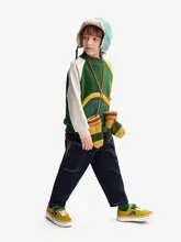 子供用ルーズフィットデニムパンツ【春秋向き・カラーブロックデザイン・防褪色】