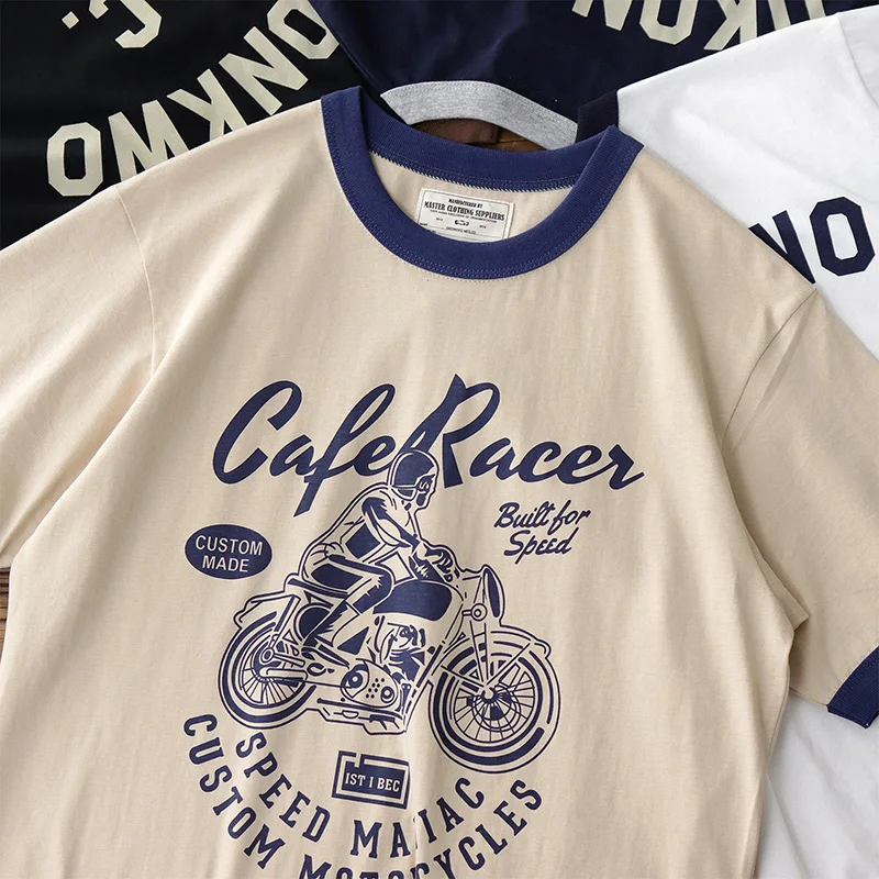 カラフルなバイクプリントTシャツ：メンズ向け夏のカジュアルファッションに最適な選択肢