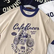 カラフルなバイクプリントTシャツ【メンズ・夏用・薄手・コットン・ラウンドネック・短袖】