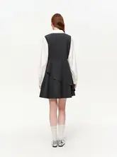 学院風デザインのハイウエストワンピース【虚構の二重構造・春用・体型カバー】（セットアップ対応）
