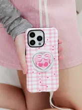 マグネット式スマホスタンド【デスク用・携帯便利・ハート型チェリー結び・クリエイティブデザイン】