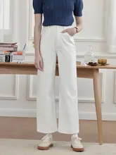 SimpleRetro ハイウエスト刺繍デニムパンツ【チューリップ柄・レディース・春秋用・ストレート】