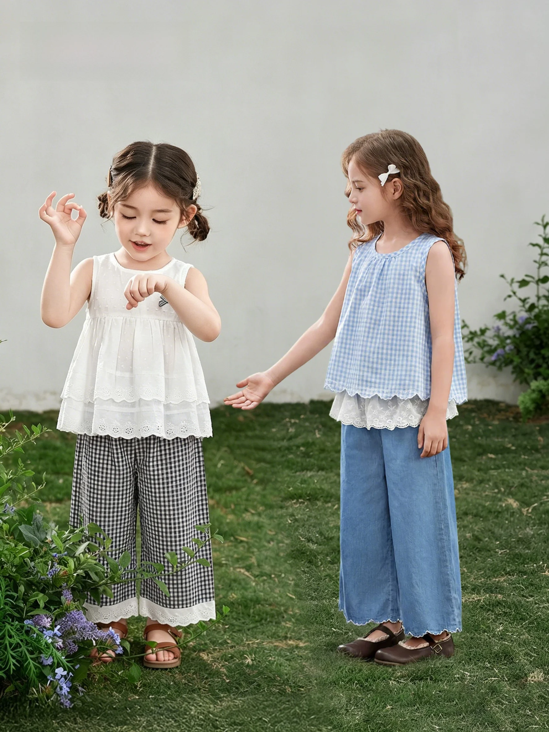 4歳女の子向けかわいいセットアップ：学院風格の格紋デザインで日常を彩る