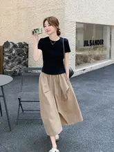 甘美な黒のTシャツとスカート【夏用・優雅なスタイル・体型カバー】（セットアップ対応）