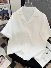 白色シフォン短袖ブラウス【Vネック・ビジネス通勤対応】