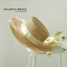 atlanticbeach ビーチスタイルの平冠草帽子【日焼け対策・海辺に最適・編み込みデザイン】