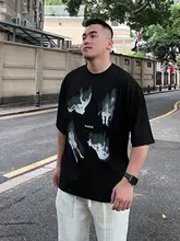 FFMR メンズ夏用アートプリントTシャツ【ラウンドネック・ルーズフィット・短袖】
