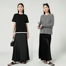 高腰ロングスカート【三醋酸・柔らかい質感・Aライン・女性用】