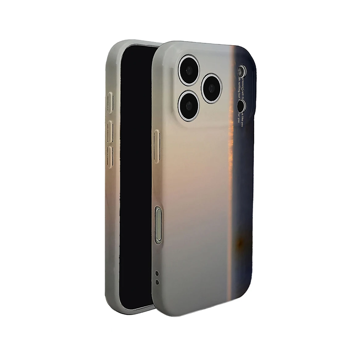 現代アート風デザインのiPhoneケースペア：夕日モチーフでスタイリッシュに