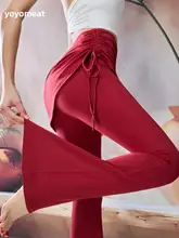 高腰デザインの抽紐付きスポーツスカートパンツ【フィット・フレアレッグ・ヨガ用】（セットアップ対応）
