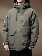 高品質 白鹅绒使用のアウトドアワークダウンジャケット【秋冬用・フード付き・ゆったりサイズ】