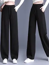 高腰 加绒 厚手 ワイドパンツ【秋冬・カジュアル・ストレート・バナナパンツ】（セットアップ対応）