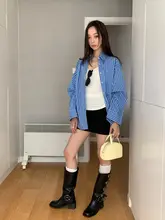 夏用UVカット ブルーストライプ長袖シャツ【通勤・ゆったり・カラーコントラスト】