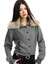 毛皮襟付きショートニットカーディガン【秋冬用・ゆったりデザイン・女性用】