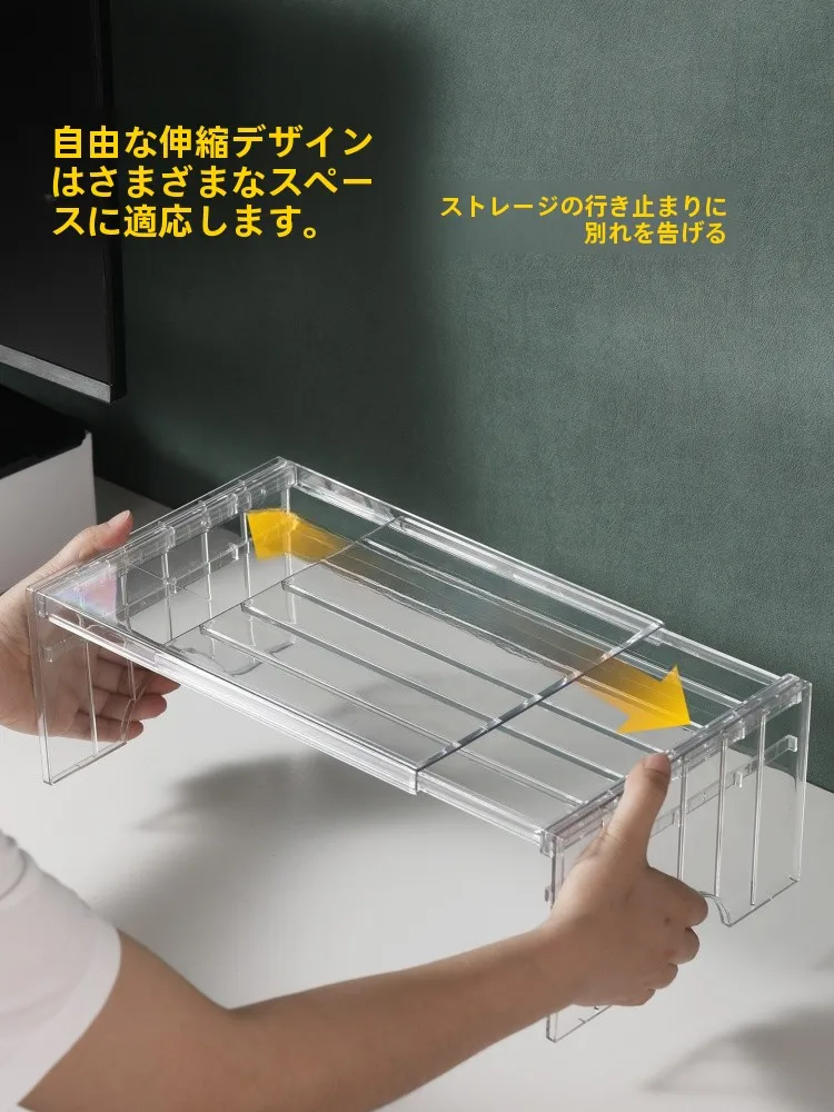伸縮式キッチン収納棚：アクリル製の調味料・食器収納に最適なシンプルな置物架