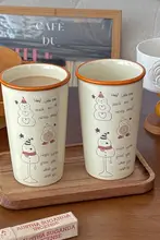 かわいいスノーマンデザインの陶器カップ【大容量・家庭用・牛乳やコーヒーに最適】