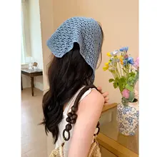 編み込み透かしデザインの三角スカーフ【レトロスタイル・ウエストアクセサリー・巻きスカート用】
