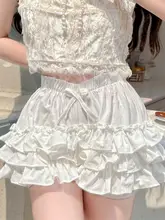 女性用フリル付きケーキスカート風パンツ【夏用・透け防止・タイトなデザイン】（セットアップ対応）