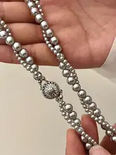 プラチナグレーのダブルラップ麻花パールネックレス【強冷光・重ね着け対応】
