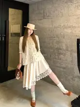 不規則なフレアレーススカート【秋春用・ゆったりデザイン・ミディ丈】（セットアップ対応）