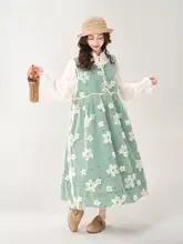 グリーンチェック柄プリントワンピース【春用・フリル付き・リボンデザイン】（セットアップ対応）