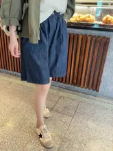快適なウエストゴムの薄手デニムショートパンツ【深い青色・夏用・シンプルデザイン】