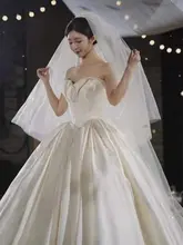 花嫁の結婚式用ロングトレインドレープドレス【シンプルなチュール・ロングベール・アウトドアイベント】
