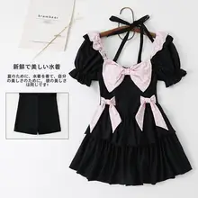 レディース ビンテージ風ワンピース水着【黒・フレアスタイル・学生向け】