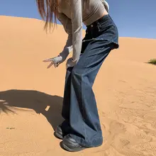 秋用デニムスカート風フレアパンツ【レトロデザイン・スリム効果・フリーレイヤー】（セットアップ対応）