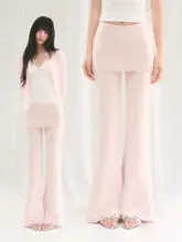 フレアパンツ レディース フェイクレイヤード 重ね着 小柄向け ピンク 「weekendhub」