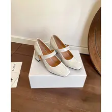 小柄向け 太ヒール マリージェーン ハイヒール【フランス風・ドレス用・バックル付き】