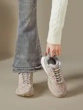 厚底デザインの冬用加绒トレーニングシューズ【暖かく快適・ホワイト・女性用】