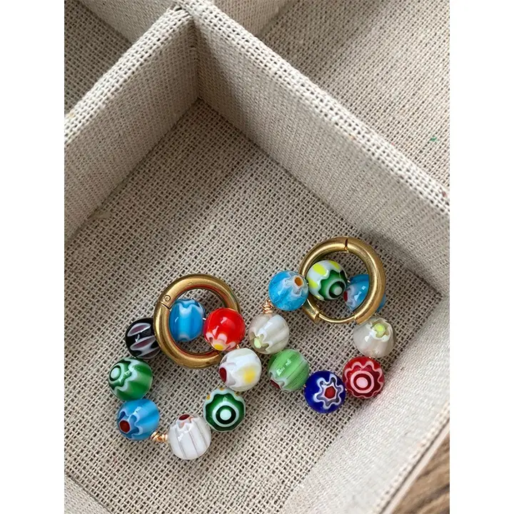 And Acc ボヘミアン風 カラフルビーズ 円形イヤリング【デザイン性のあるカラフルアクセサリー】