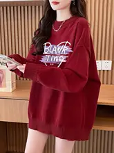 ゆったりサイズのワインレッドセーター【春秋冬用・長袖・ニットトップス】